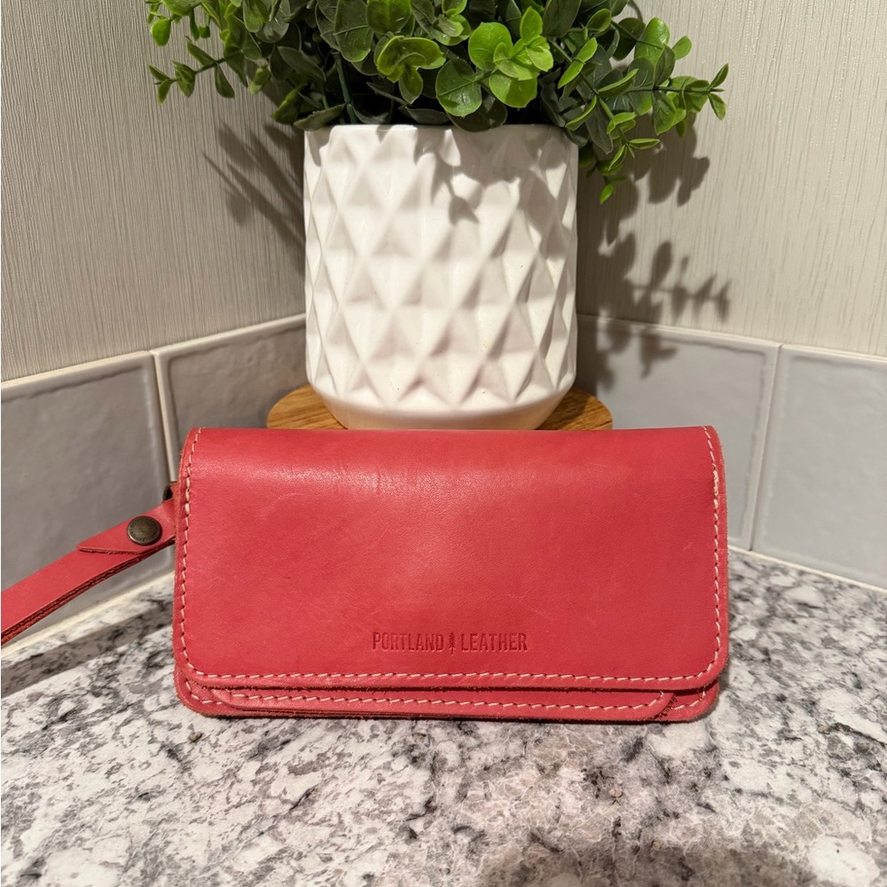 Portland Leather Red Clutch Wristlet
